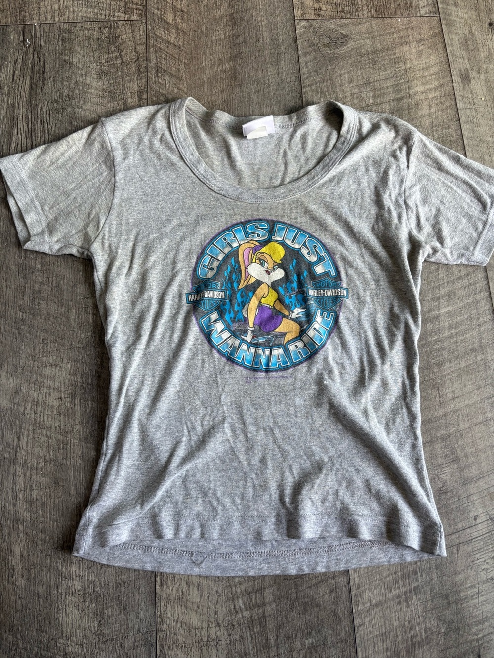 Harley-Davidson Light Gray Tee with Blue, Yellow and Purple Graphic